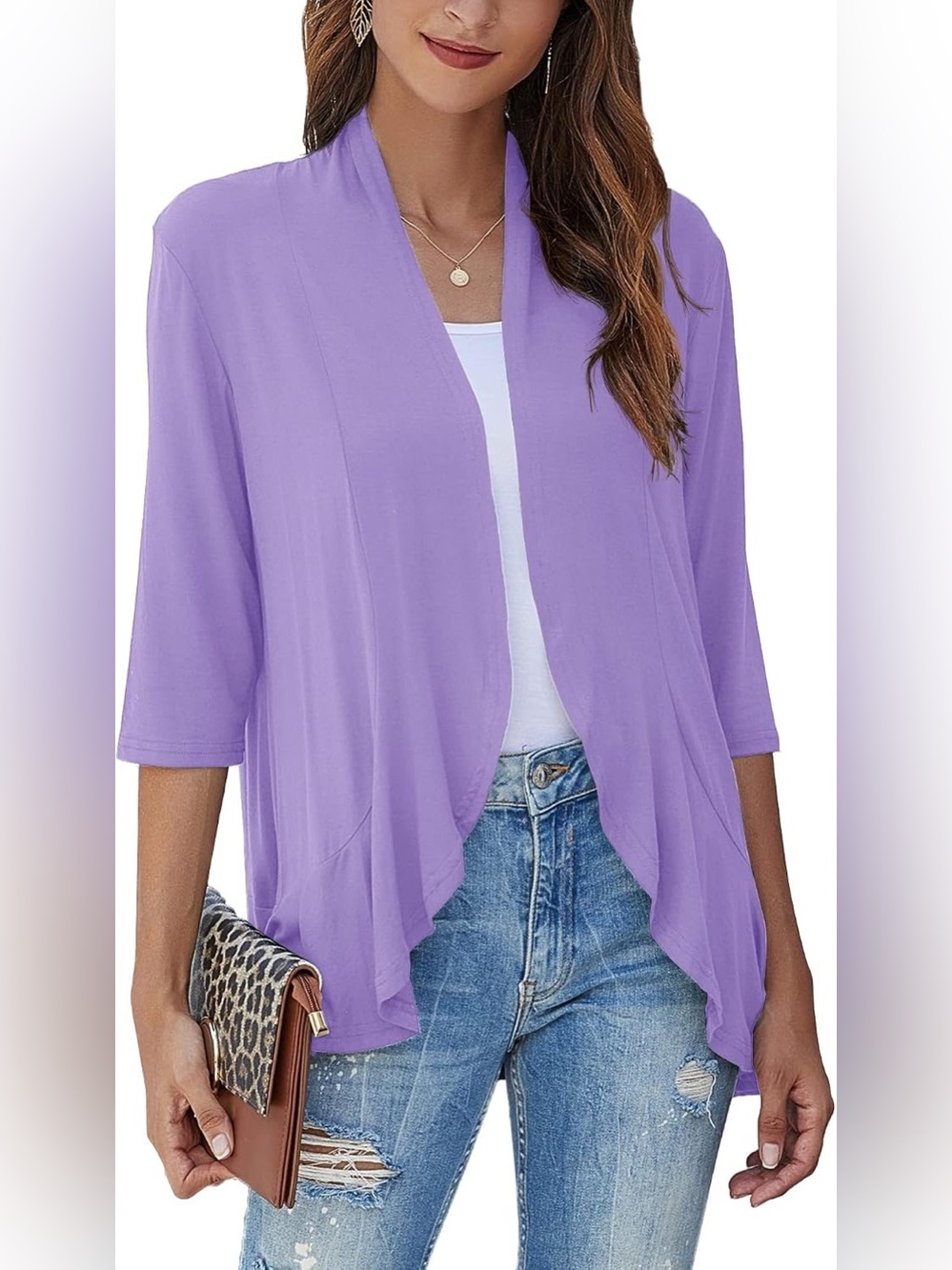 Bluetime Lilac Open-Front Draped Cardigan